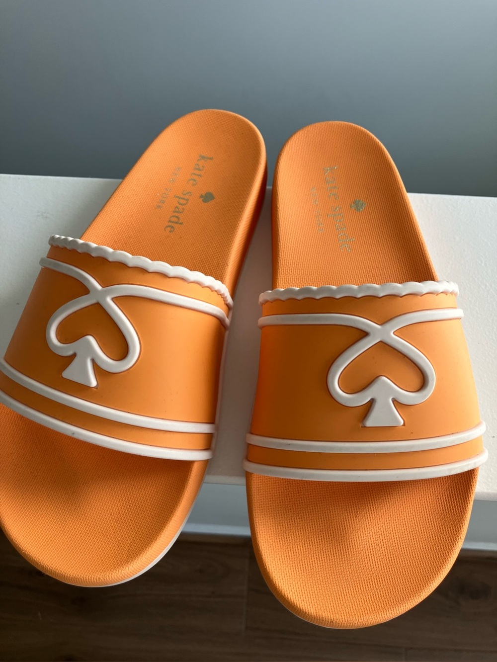 kate spade Orange and White Logo Slide Sandals
